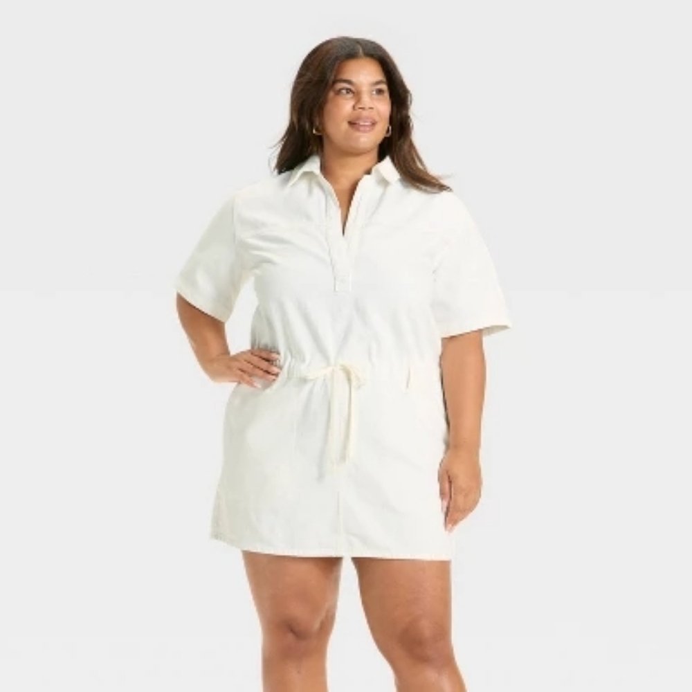 NWT Universal Thread White Denim Short Sleeve Drop Waist Mini Dress Size XL - Picture 3 of 16